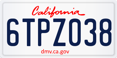 CA license plate 6TPZ038