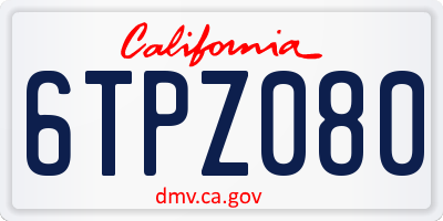 CA license plate 6TPZ080