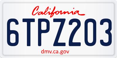 CA license plate 6TPZ203