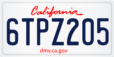 CA license plate 6TPZ205