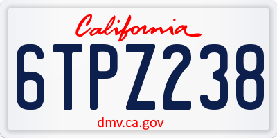 CA license plate 6TPZ238