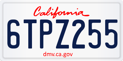 CA license plate 6TPZ255