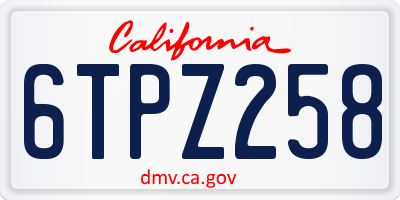 CA license plate 6TPZ258