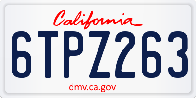 CA license plate 6TPZ263
