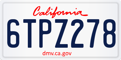 CA license plate 6TPZ278