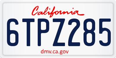 CA license plate 6TPZ285