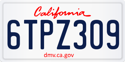 CA license plate 6TPZ309