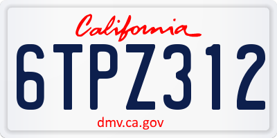 CA license plate 6TPZ312