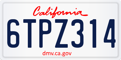 CA license plate 6TPZ314