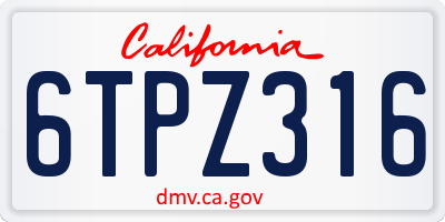 CA license plate 6TPZ316