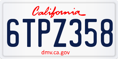 CA license plate 6TPZ358