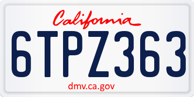 CA license plate 6TPZ363