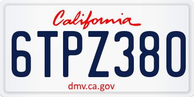 CA license plate 6TPZ380