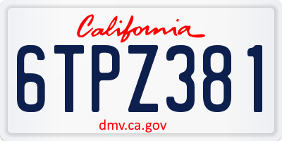 CA license plate 6TPZ381
