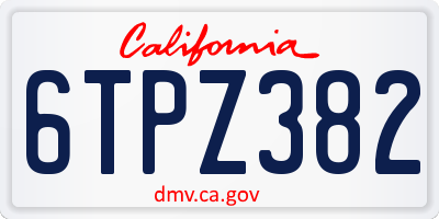 CA license plate 6TPZ382