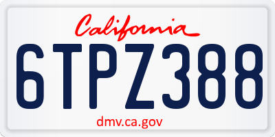 CA license plate 6TPZ388