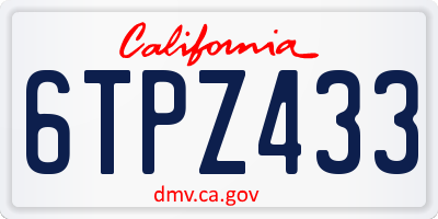 CA license plate 6TPZ433