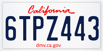 CA license plate 6TPZ443