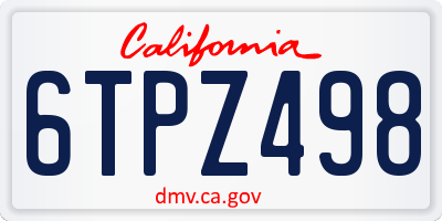 CA license plate 6TPZ498