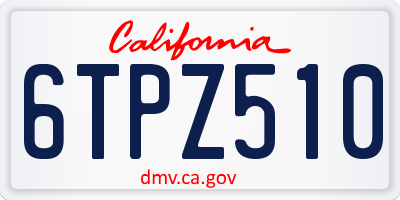 CA license plate 6TPZ510