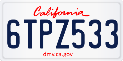 CA license plate 6TPZ533