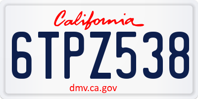 CA license plate 6TPZ538