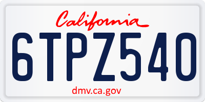 CA license plate 6TPZ540