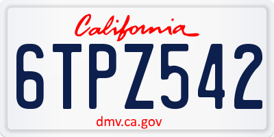 CA license plate 6TPZ542