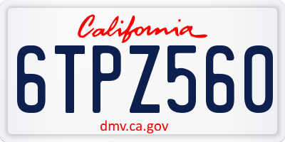 CA license plate 6TPZ560