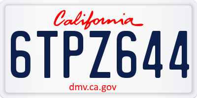 CA license plate 6TPZ644