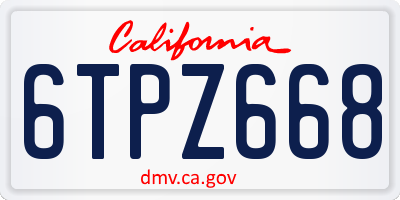 CA license plate 6TPZ668
