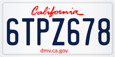 CA license plate 6TPZ678