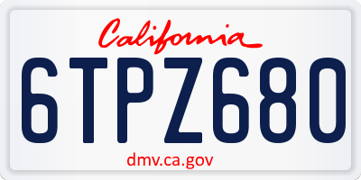 CA license plate 6TPZ680