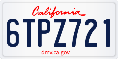 CA license plate 6TPZ721
