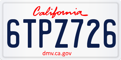 CA license plate 6TPZ726