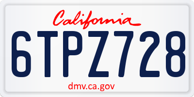 CA license plate 6TPZ728