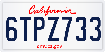 CA license plate 6TPZ733