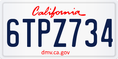 CA license plate 6TPZ734