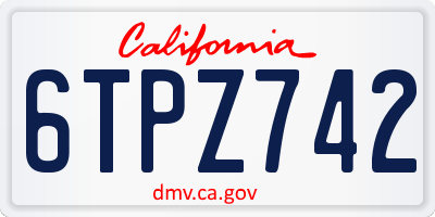 CA license plate 6TPZ742
