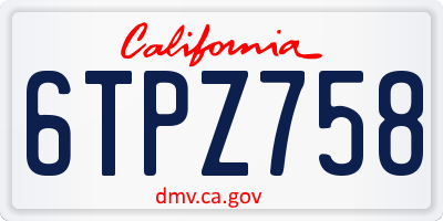 CA license plate 6TPZ758