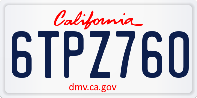 CA license plate 6TPZ760