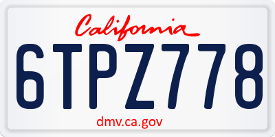 CA license plate 6TPZ778