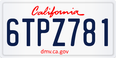 CA license plate 6TPZ781