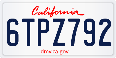 CA license plate 6TPZ792