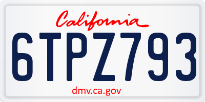 CA license plate 6TPZ793