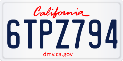 CA license plate 6TPZ794