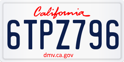 CA license plate 6TPZ796