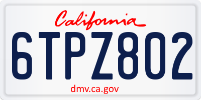 CA license plate 6TPZ802