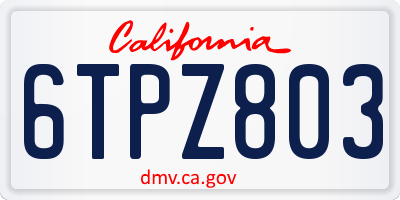 CA license plate 6TPZ803