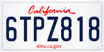 CA license plate 6TPZ818